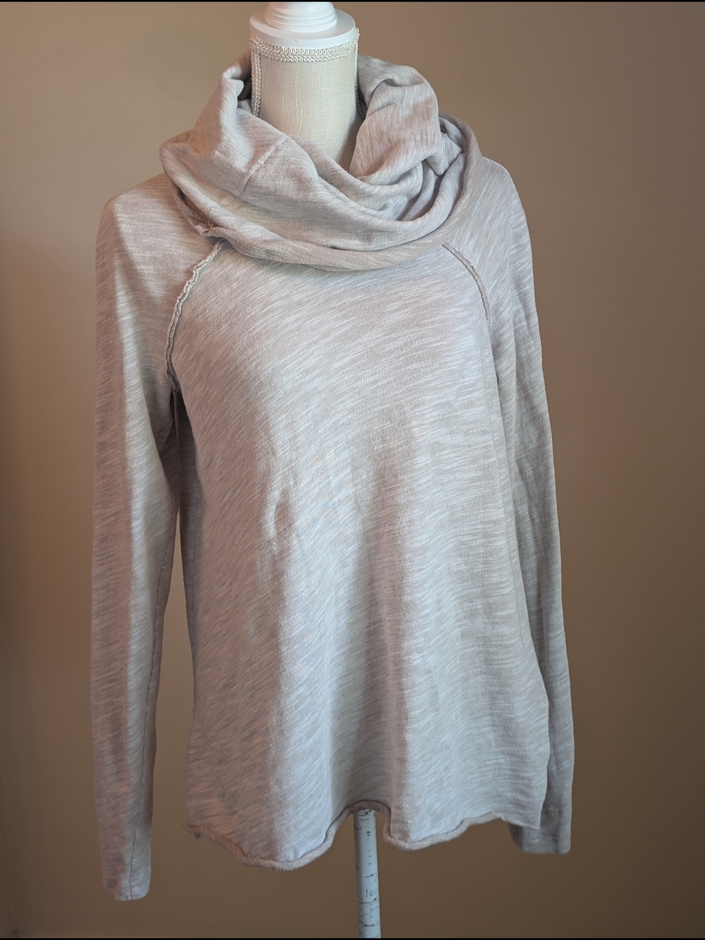 Free People Beach Cocoon Cowl Neck Pullover Sweater Cotton Oatmeal One Size